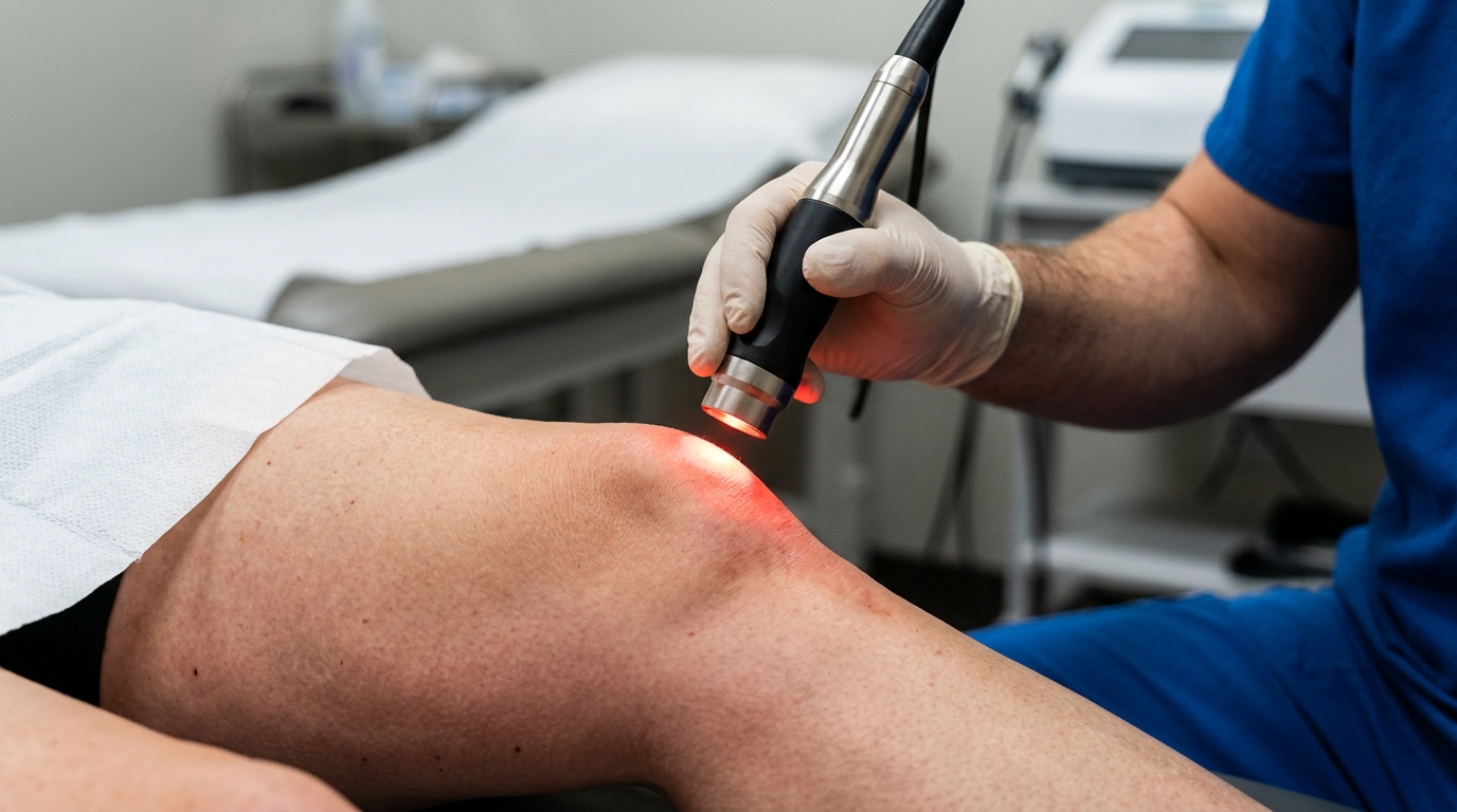 Class IV Laser Handpiece Treating Knee Joint Inflammation